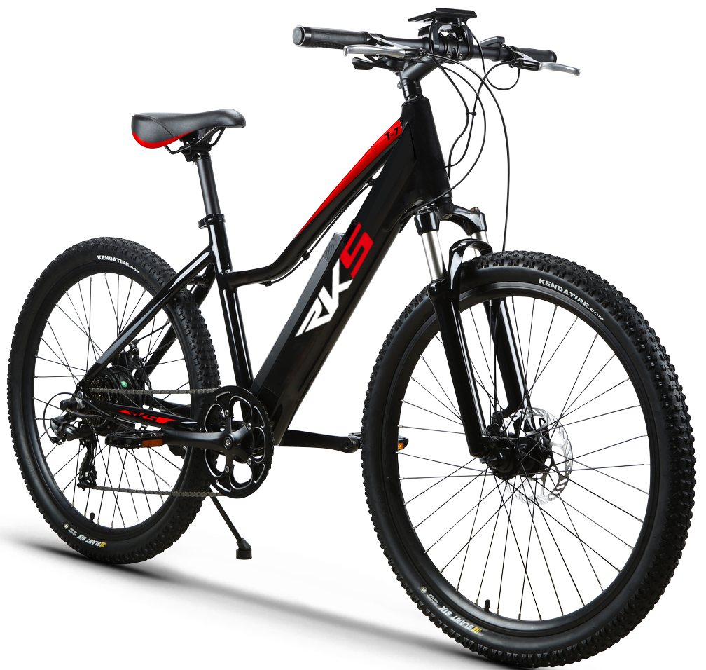 bicicleta electrica T7 baterie Li-Ion, negru cu rosu