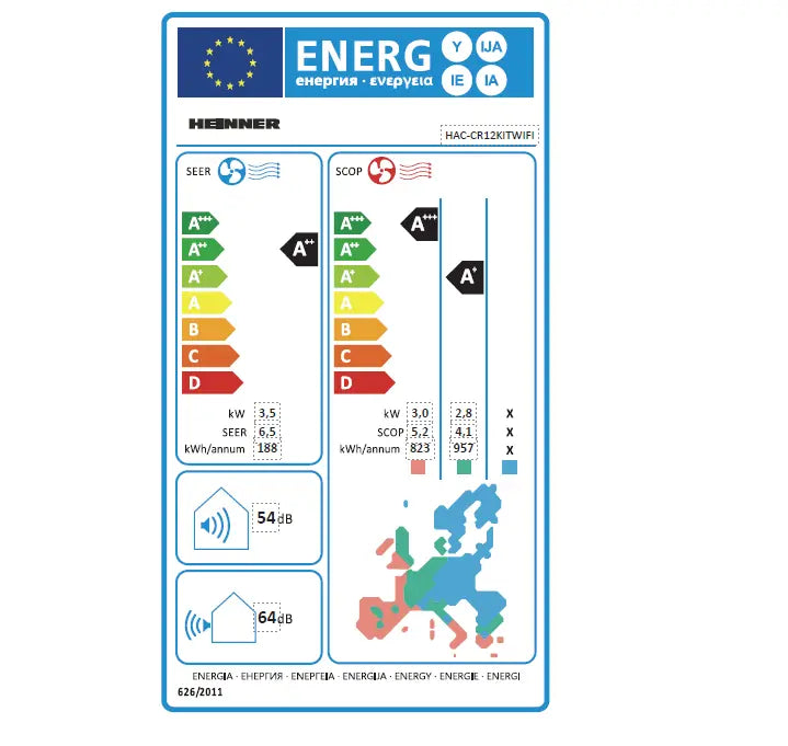 Clasa Energetica Aparat de Aer Condiționat HEINNER Crystal HAC-CR12KITWIFI