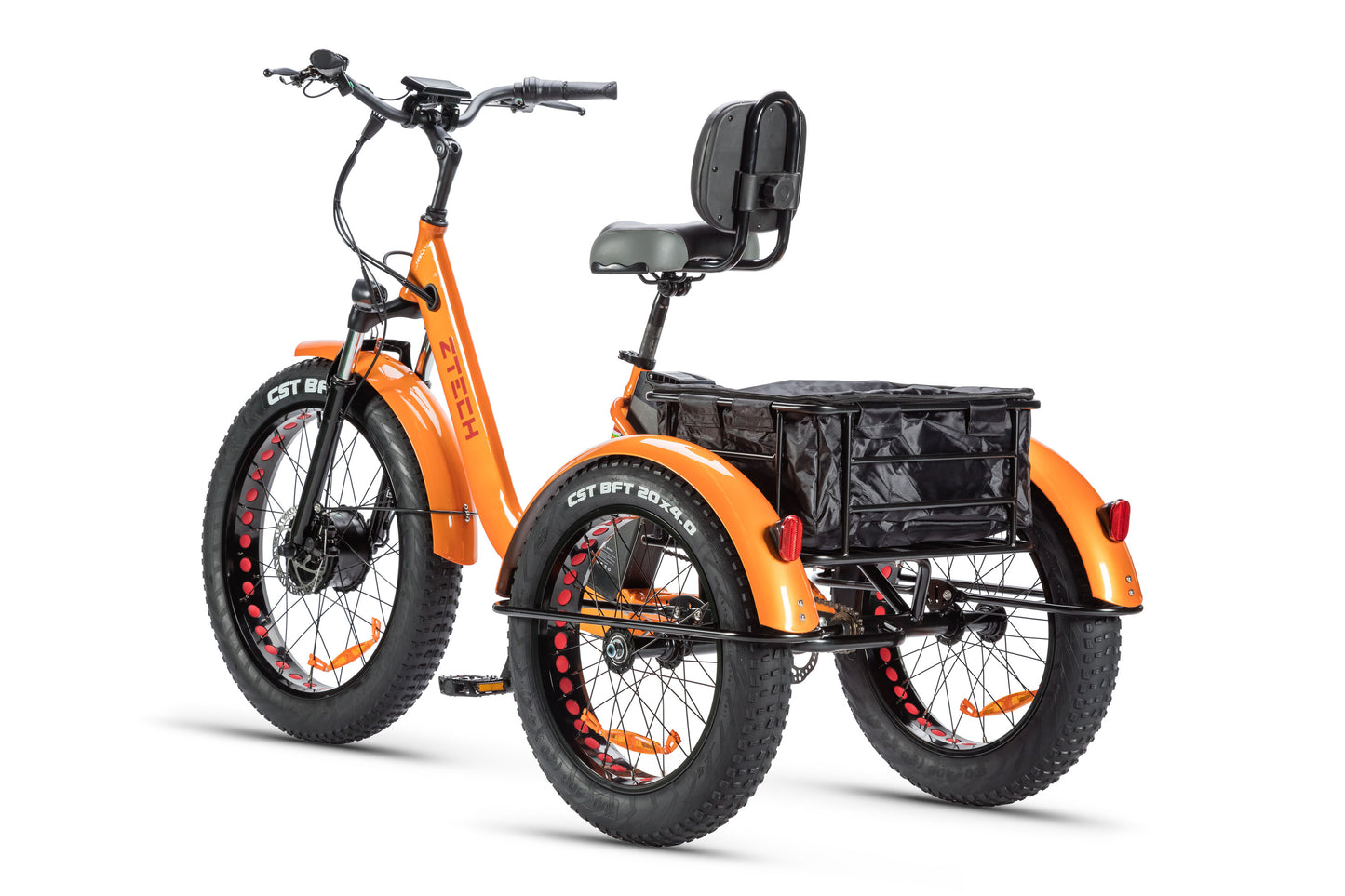 tricicleta electrica z-tech zt-80 mini trailer, de culoare portocalie