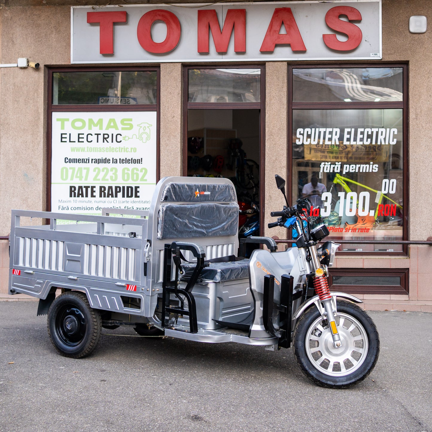Triciclu electric cu benă basculabilă, fără permis (viteza 25Km/h), AMR 400, 3900W, acumulatori 80Ah