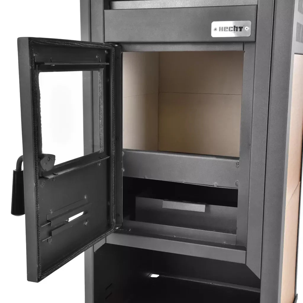 Sobă Șemineu din Oțel și Ceramică Hecht Fenixe, 9–10 kW, Ușă din Sticlă Refractară, Evacuare Ø120 mm