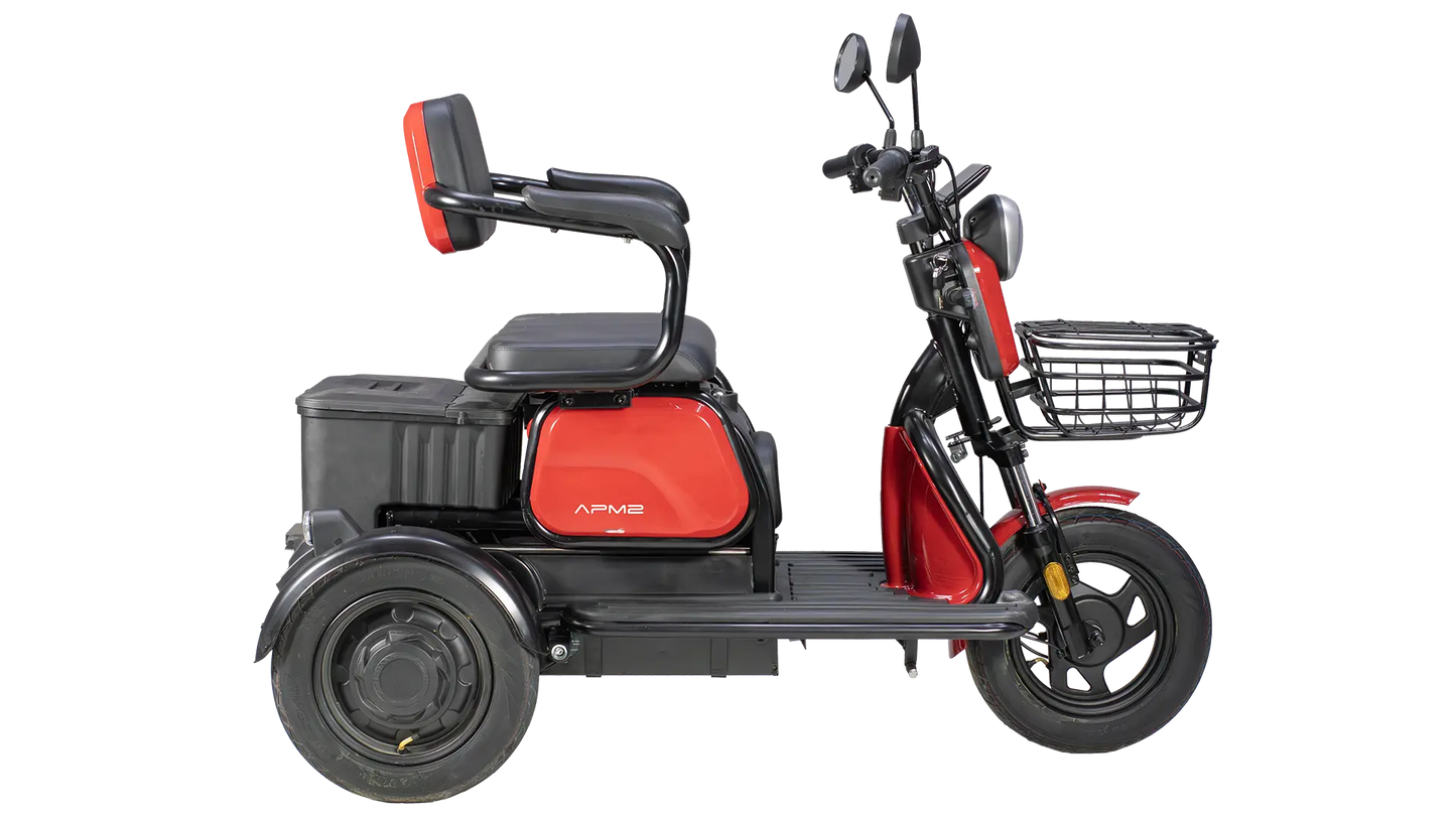 Tricicletă Electrică APEC APM2, Fără Permis, Roșie, Motor 1000W, Baterie VRLA GEL 60V 20Ah, Autonomie 36 km, Viteză 25 km/h