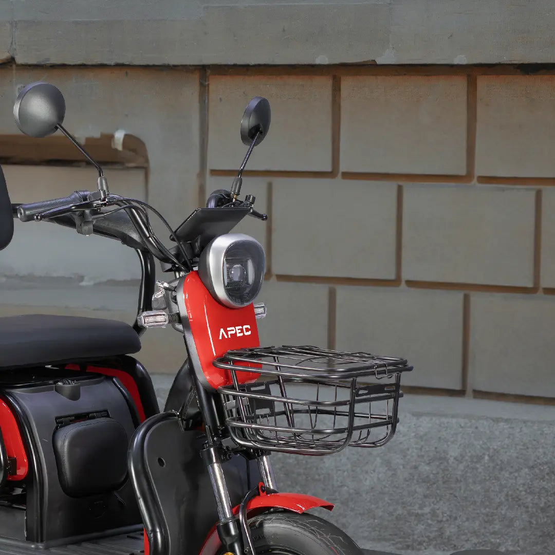 Tricicletă Electrică APEC APM2, Fără Permis, Roșie, Motor 1000W, Baterie VRLA GEL 60V 20Ah, Autonomie 36 km, Viteză 25 km/h