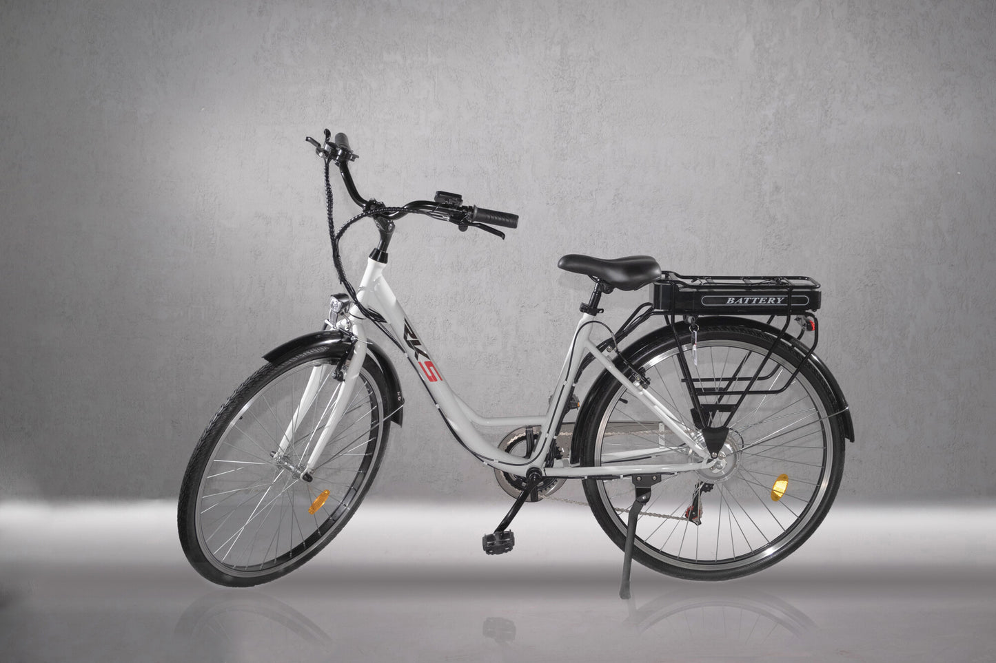 bicicleta electrica city bike ZF6, alb cu negru