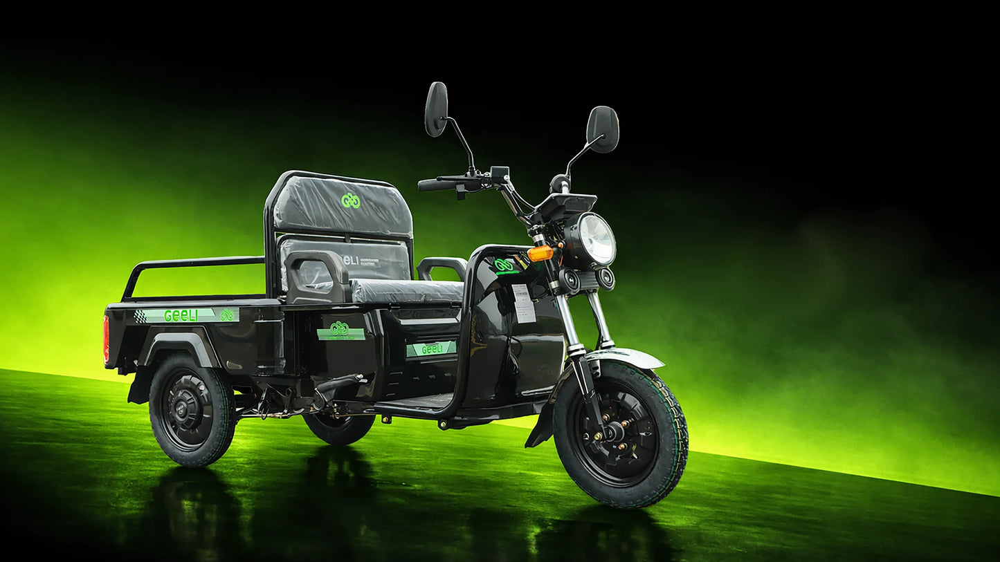 Triciclu Electric Geeli E-Pickup, Fără Permis, Viteză Maximă 25 km/h, Benă, Motor 1500W, Autonomie 60km, Baterie 60V 32Ah