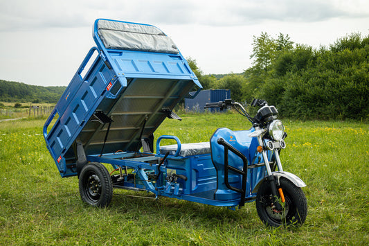triciclu electric AMR350, fara permis, motor 2100 W, cu cabina bena basculabila, tuk tuk tip cargo