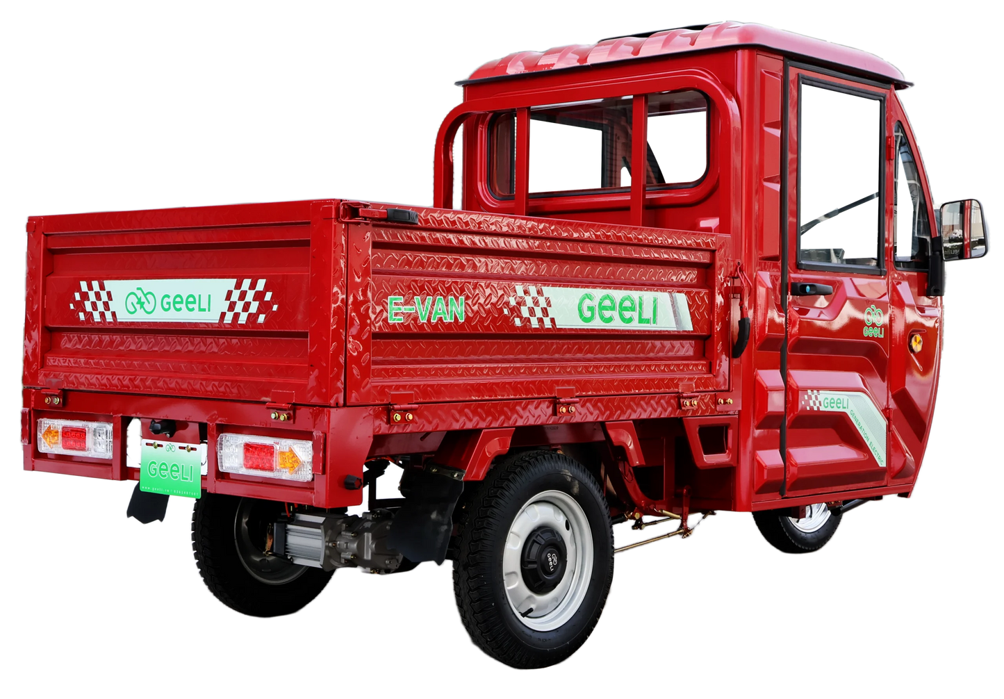 Triciclu Electric (tip Camionetă) Geeli E-Van, Fără Permis, Viteză Maximă 25 km/h, Motor 2000W, Autonomie 79km, cu Cabină, Volan, Benă, Pornire Asistată
