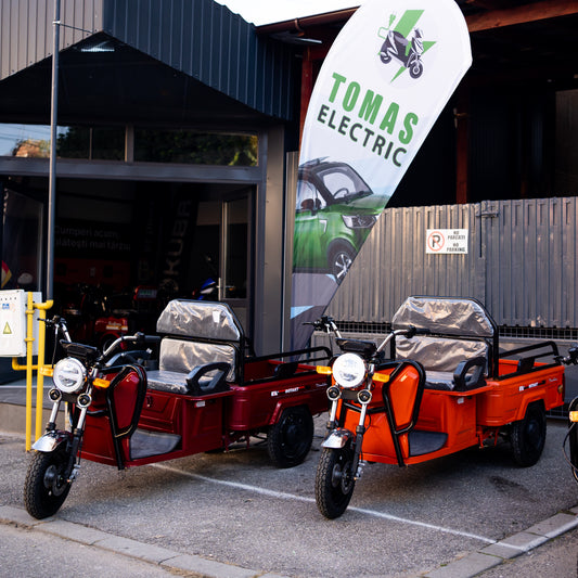 Tricicletă Electrică cu Remorcă Rotakt Nautilus, Fără Permis, Viteză 25km/h, Autonomie 44 km, Motor 1600W, Baterie 60V 32Ah