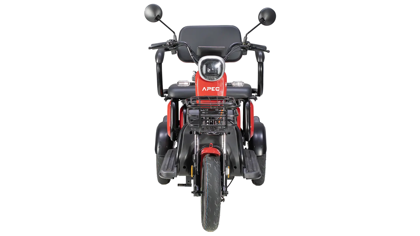 Tricicletă Electrică APEC APM2, Fără Permis, Roșie, Motor 1000W, Baterie VRLA GEL 60V 20Ah, Autonomie 36 km, Viteză 25 km/h