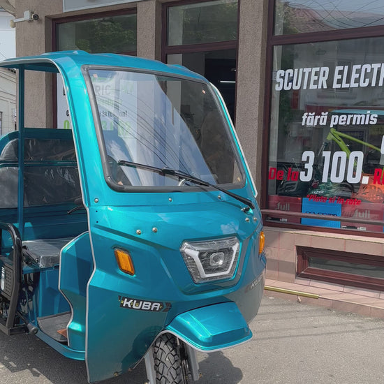 triciclu electric gl35000 kuba 1500 W 72 V 58 Ah, fara permis, tip tuk tuk cargo, albastru