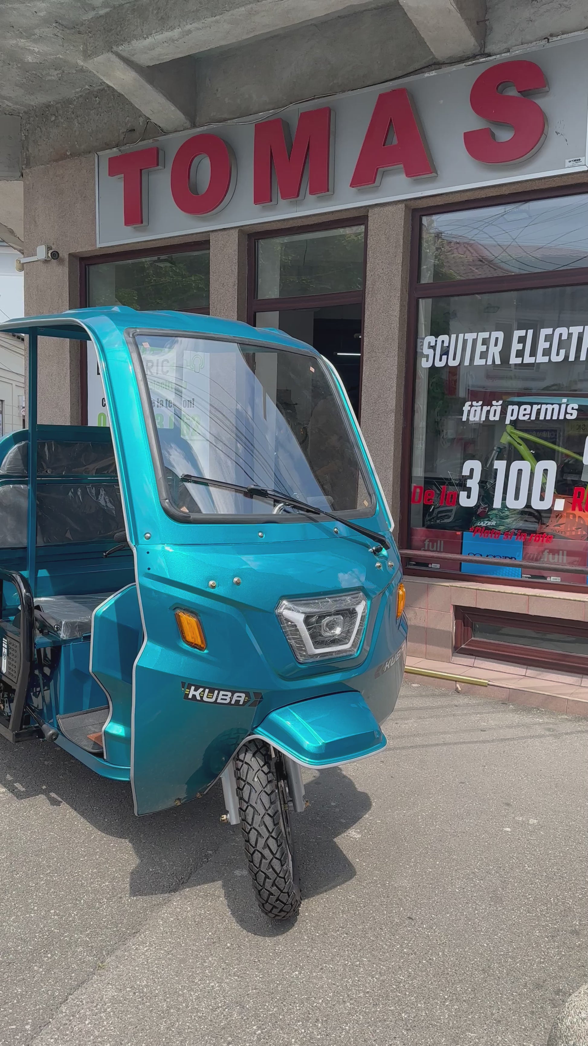 triciclu electric gl35000 kuba 1500 W 72 V 58 Ah, fara permis, tip tuk tuk cargo, albastru