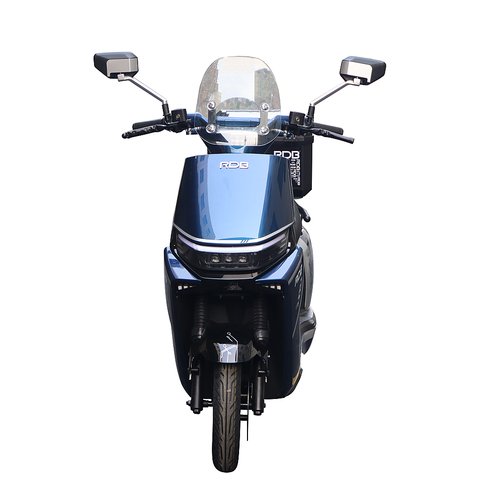 Scuter electric 2000W fără permis RDB INSPIRE albastru, vedere din față cu farul LED lat