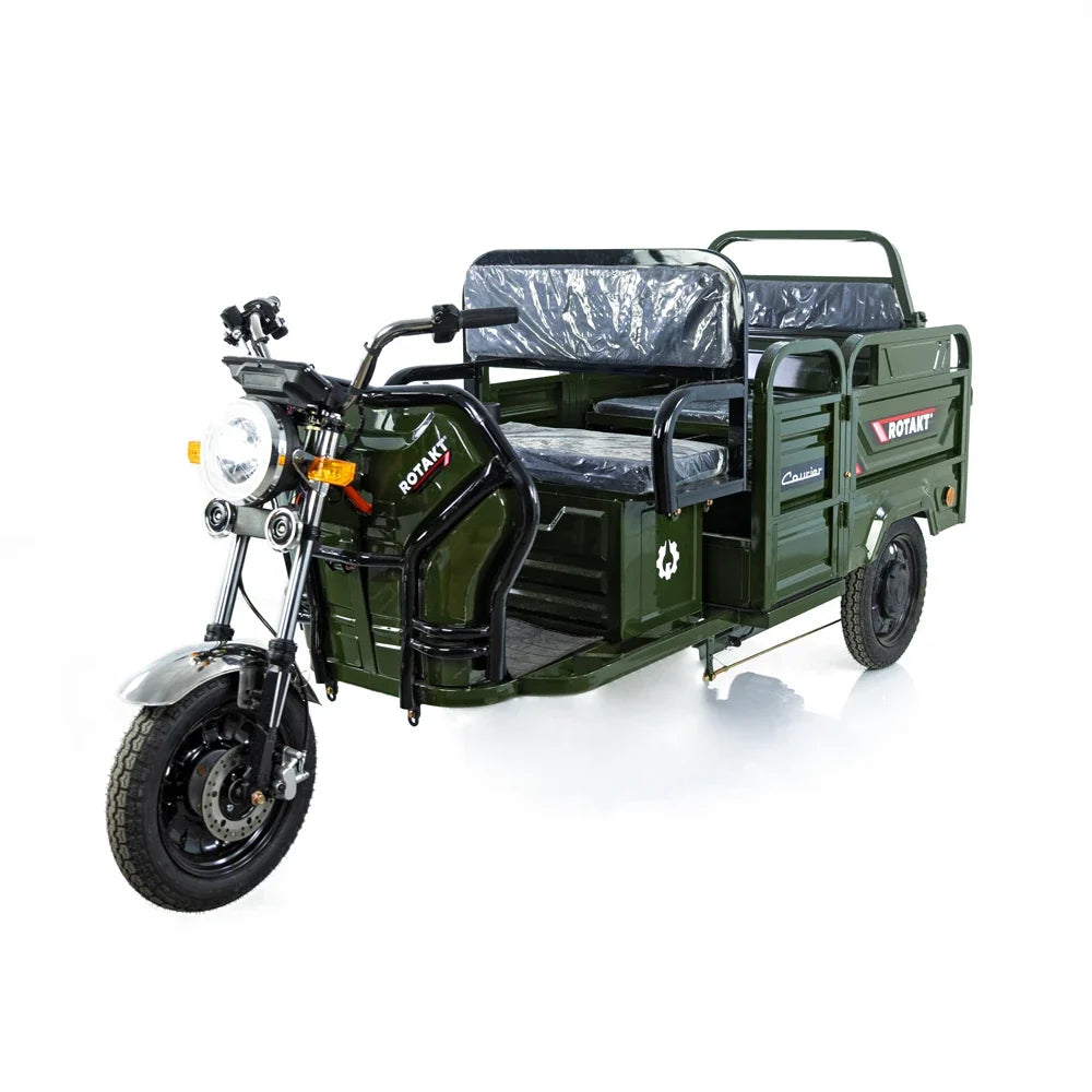 Triciclu electric 2000W fără permis Rotakt Courier verde, vedere din față-stânga