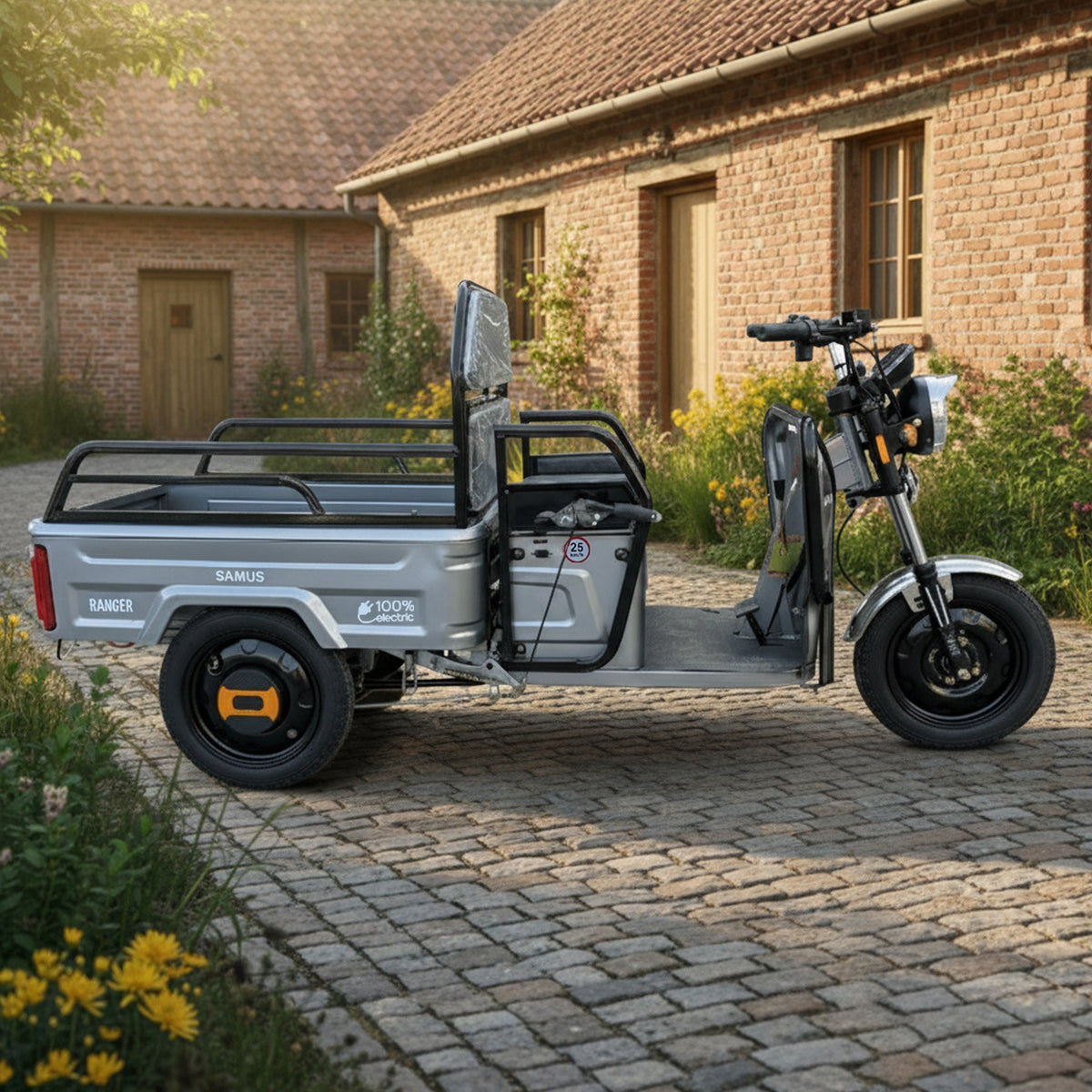 Triciclu electric cargo Samus Ranger gri, vedere laterală dreapta