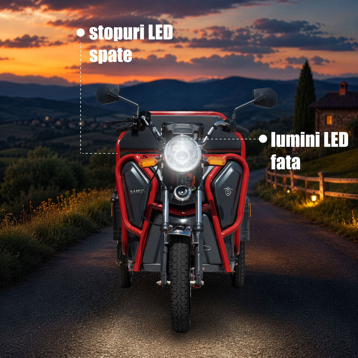 Farurile LED ale triciclului Samus Ranger gri cu bare roșii