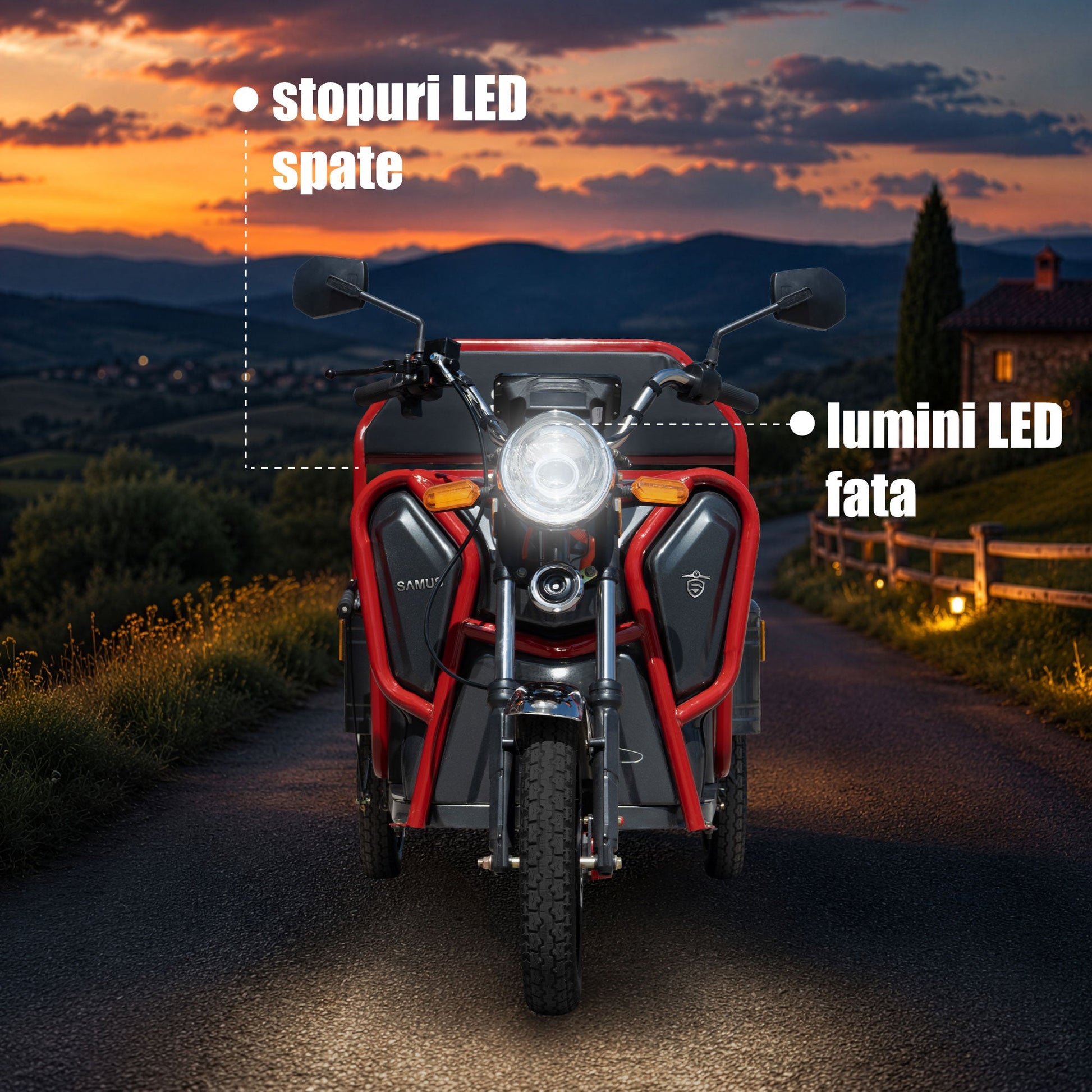 Farurile LED ale triciclului Samus Ranger gri cu bare roșii