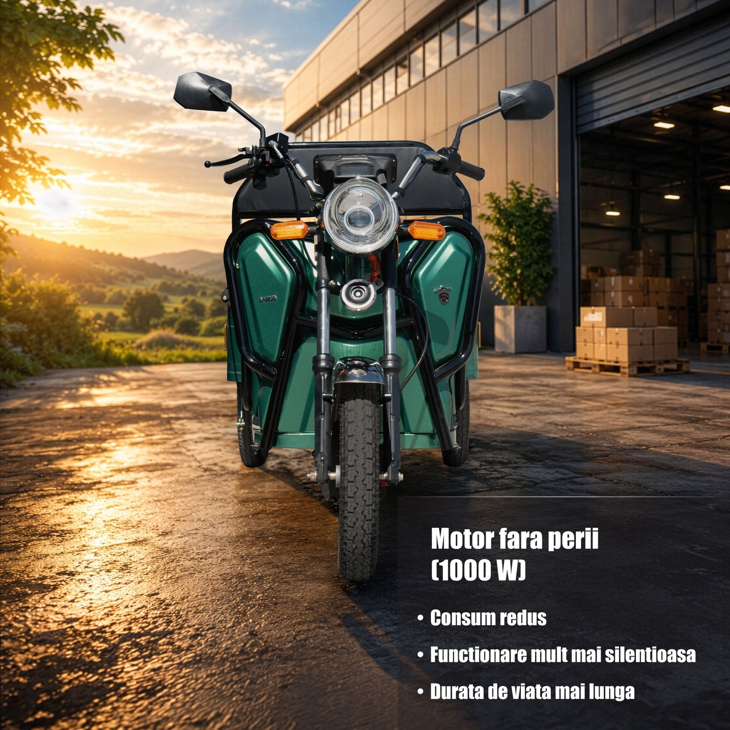 Triciclu electric cargo Samus Ranger verde, vedere frontală