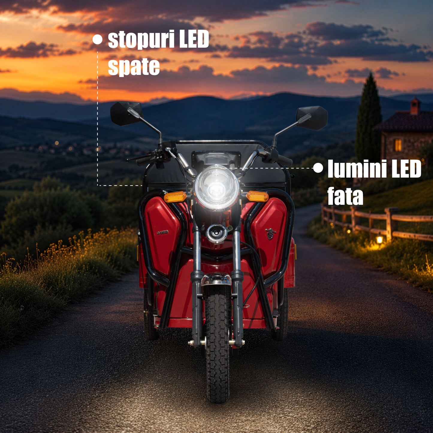 Luminile și farurile LED ale triciclului Samus Ranger roșu