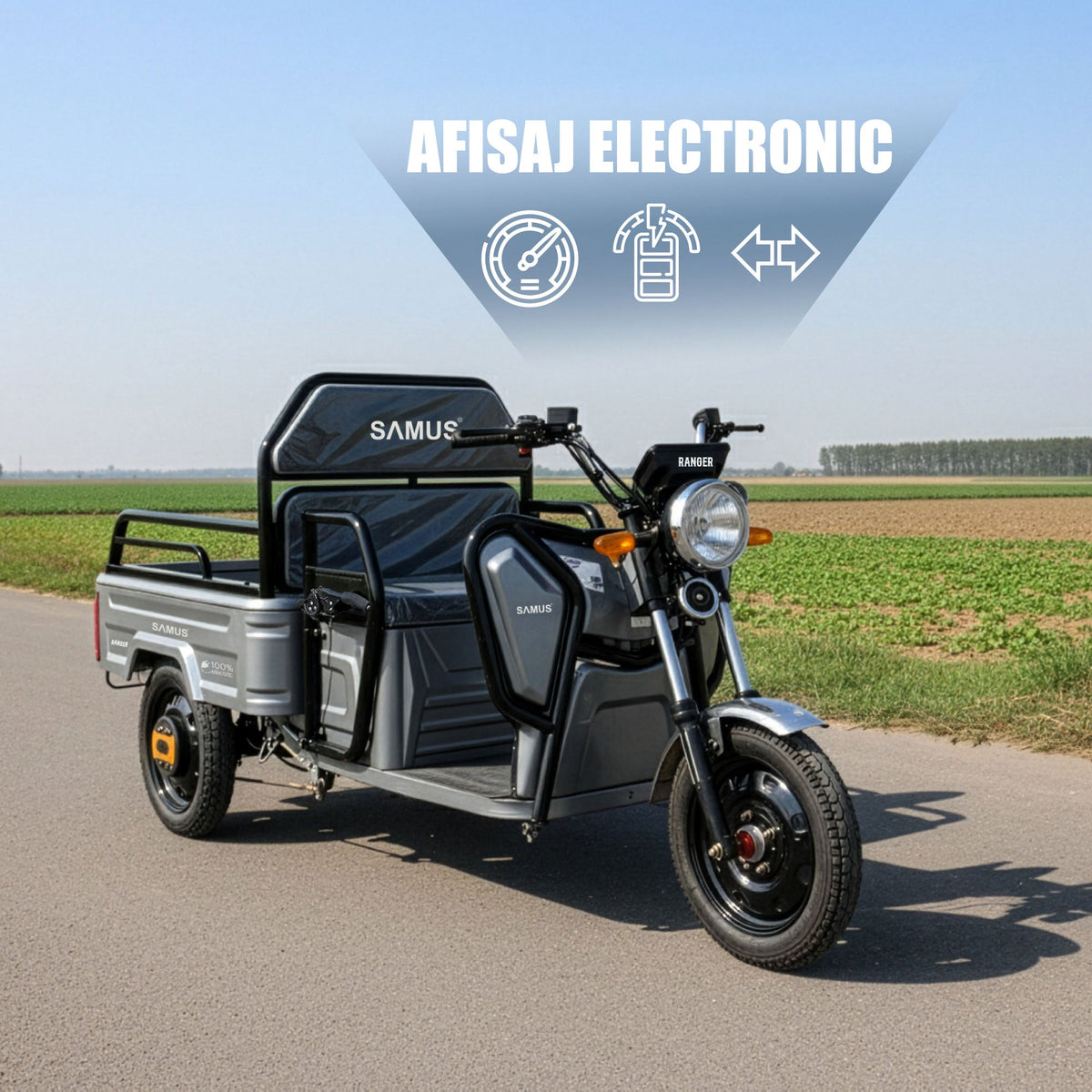 Afișajul LCD digital de pe bordul triciclului Samus Ranger, versiunea gri