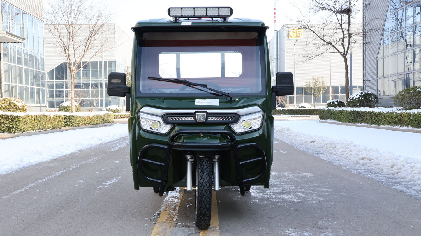 Triciclu electric Geeli E-Van verde, vedere frontală