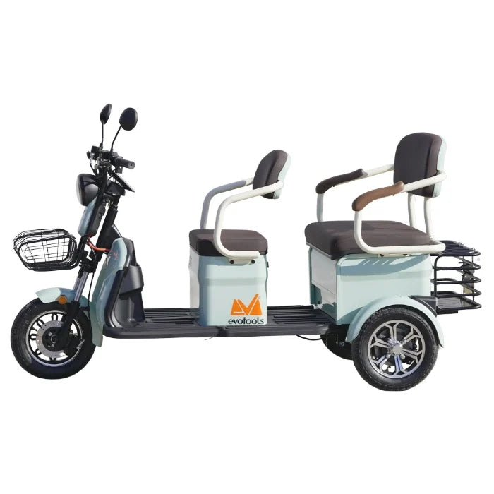 Triciclu Electric Fără Permis EvoTools TRP1200 Scorilo, 2 Locuri, Viteză Maximă 25 km/h, Motor 1200W, Autonomie 50-60km
