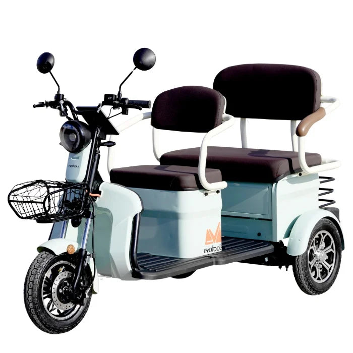 Triciclu Electric Fără Permis EvoTools TRP1200 Scorilo, 2 Locuri, Viteză Maximă 25 km/h, Motor 1200W, Autonomie 50-60km